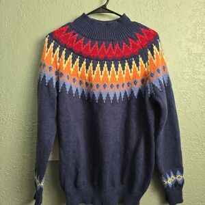 SHEIN Women's Sweater with Red, Orange, and Blue Pattern